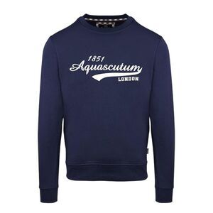 Aquascutum Mens Lettering Crew Neck Sweatshirt / Navy